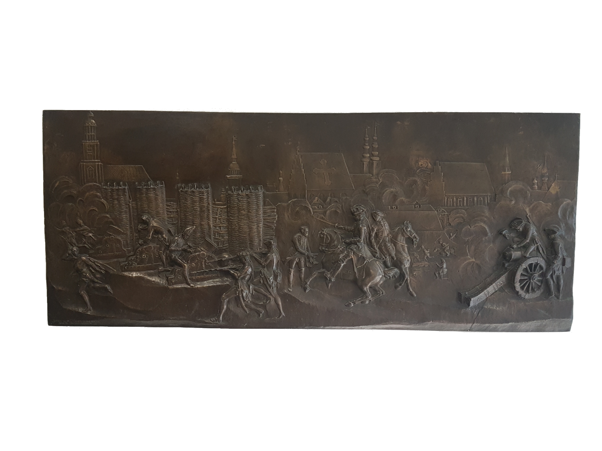 Bronze-Wandrelief nach Johann Gottfried Schadow, das die Verteidigung Breslaus im Jahre 1760 zeigt.